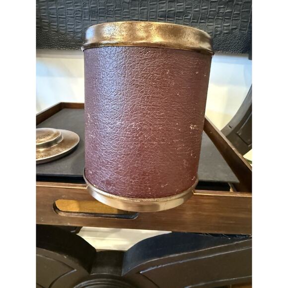 Vintage 50's Cigar Tobacco Humidor Canister Faux Leather & Metal w/Aztec Stone - Picture 8 of 8